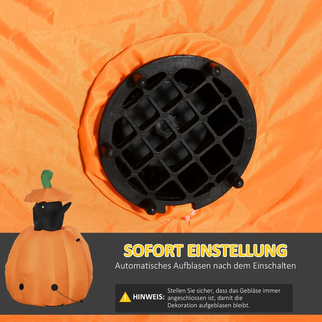  Outsunny 115 Cm Halloween Deko Aufblasbar Kürbisgeist Mit Beweglicher Katze Helloween-Gartendeko Mit LED Lichter Wasserdicht Für Indoor Außen Hof Rasen Haus Halloween Party