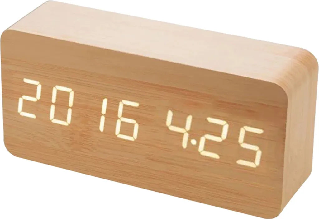  Digitaler Wecker Holz Holzoptik 3D LED Digital Digitaluhr Wanduhr Datum Temperatur 12h 24h USB Alarm Clock Schlafzimmer Büro Dimmbar Zeit Uhr Retoo
