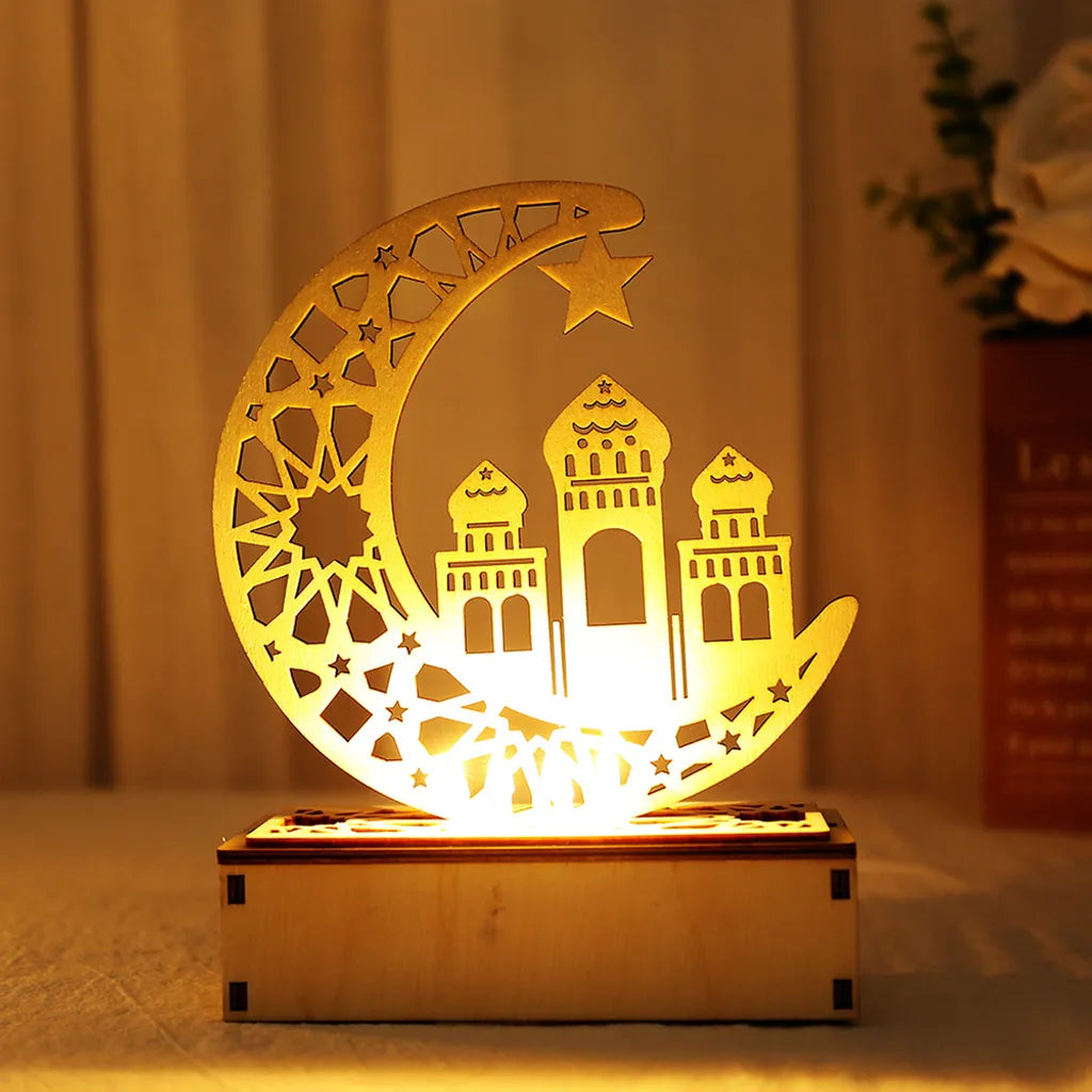  LED Holz Mond Lampe Nachtlicht Muslim Ramadan Eid Mubarak Deko Tischdekoration Dekoleuchten