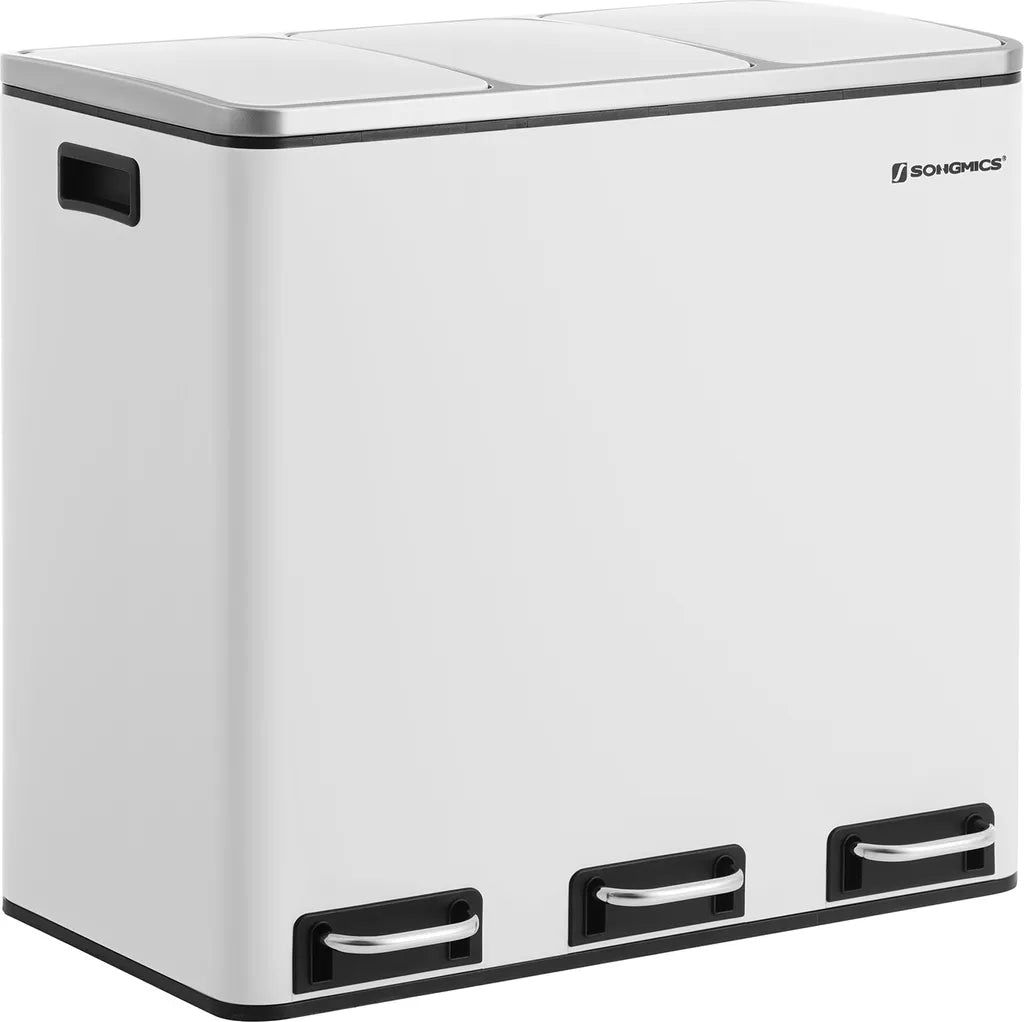  SONGMICS Mülleimer 54L Treteimer Mit 3 Fächern 3 X 18L Abfalleimer Softclose Mülltrennsystem Mit Fußpedalen Weiß LTB54WT