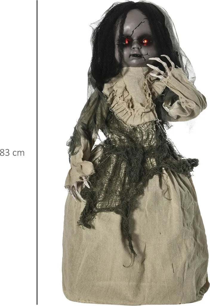  Outsunny 83cm Halloween Dekoration Geisterpuppe Mit Spezialeffekten Und Soundfunktion Rote Augen Mit Leuchtern Motorisierte Räder Horrorpuppe