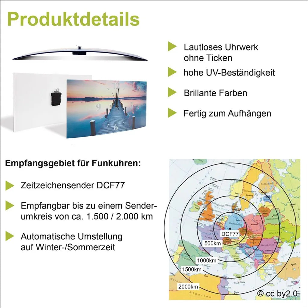  ARTland Wanduhre, Gebogen Funkuhr - Schwarzer Zeiger Abstraktes Design - Schöne Welle Größe: 60x30 Cm