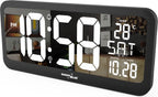  Digitale Uhr Mit Temperatuursensor 37x17cm Große Wanduhr Alarm LCD Display